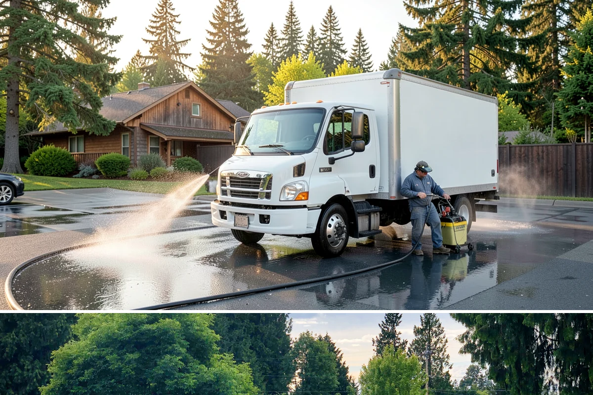 Paver Driveway Cleaning in Bonney Lake, Pierce County, WA - Dry summer weather is ideal so fresh joint sand can set without being washed out by rain.