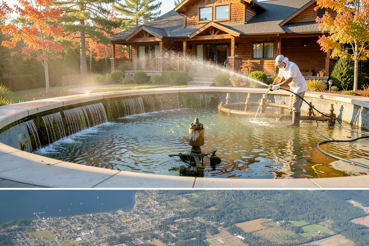 Paver Driveway Cleaning in Coupeville, Island County, WA - Dry summer weather is ideal so fresh joint sand can set without being washed out by rain.