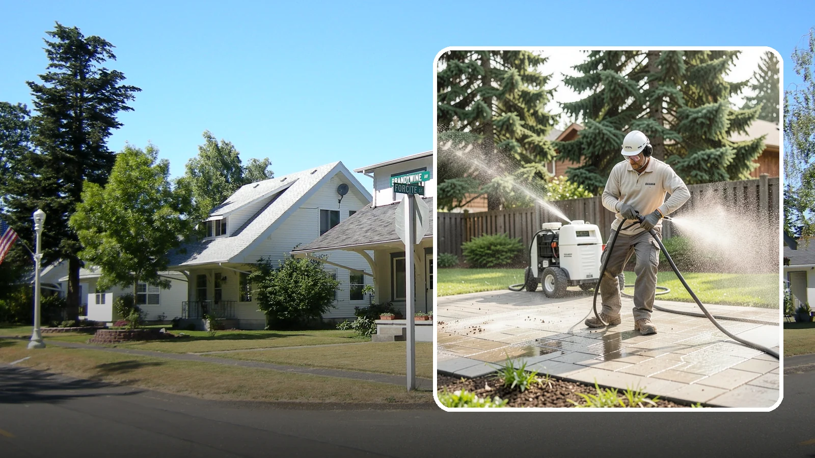 Paver Driveway Cleaning in DuPont, Pierce County, WA - Detailed paver driveway cleaning that clears weeds, moss, and grime from between and across every unit.