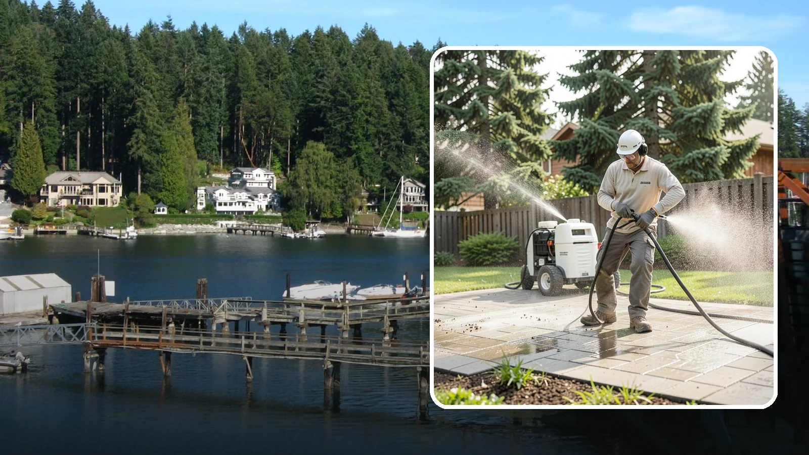 Paver Driveway Cleaning in Gig Harbor, Pierce County, WA - Detailed paver driveway cleaning that clears weeds, moss, and grime from between and across every unit.