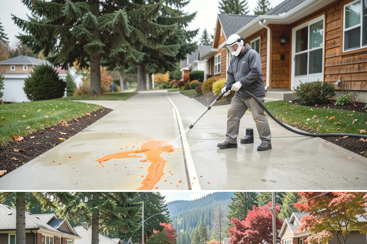 Paver Driveway Cleaning in Hunts Point, King County, WA - Dry summer weather is ideal so fresh joint sand can set without being washed out by rain.