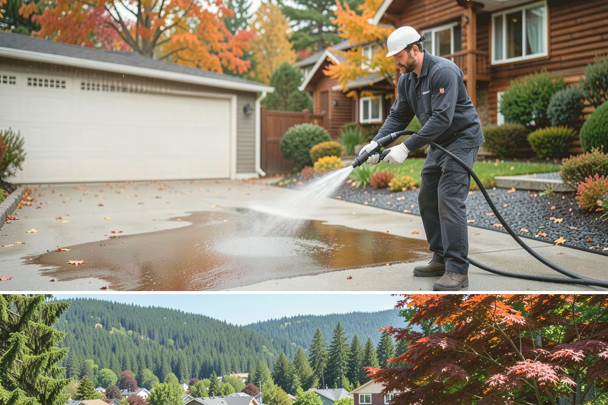 Paver Driveway Cleaning in Index, Snohomish County, WA - Dry summer weather is ideal so fresh joint sand can set without being washed out by rain.