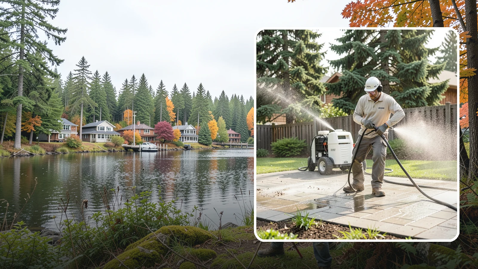 Paver Driveway Cleaning in La Conner, Skagit County, WA - Detailed paver driveway cleaning that clears weeds, moss, and grime from between and across every unit.