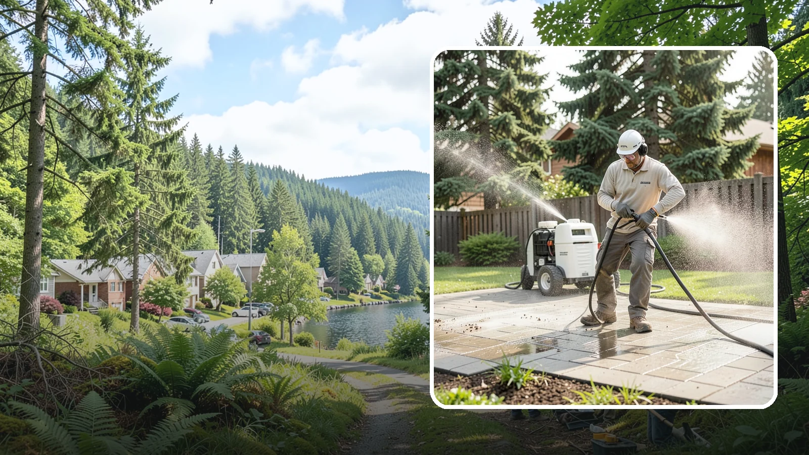 Paver Driveway Cleaning in Lake Forest Park, King County, WA - Detailed paver driveway cleaning that clears weeds, moss, and grime from between and across every unit.