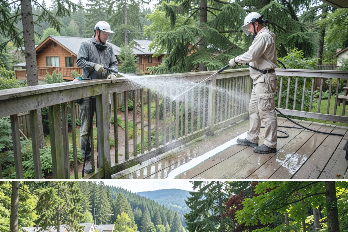 Paver Driveway Cleaning in Lake Forest Park, King County, WA - Dry summer weather is ideal so fresh joint sand can set without being washed out by rain.