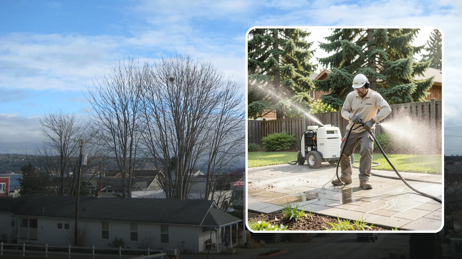 Paver Driveway Cleaning in Langley, Island County, WA - Detailed paver driveway cleaning that clears weeds, moss, and grime from between and across every unit.