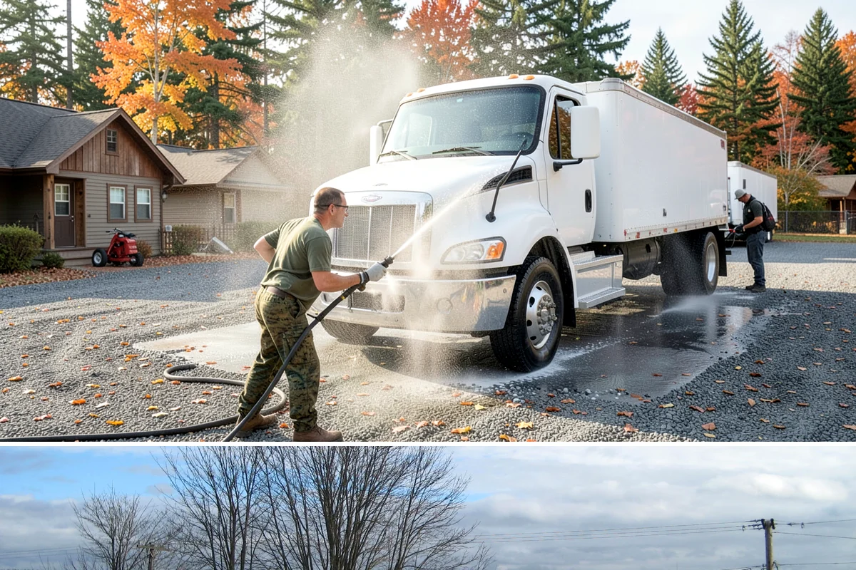 Paver Driveway Cleaning in Langley, Island County, WA - Dry summer weather is ideal so fresh joint sand can set without being washed out by rain.