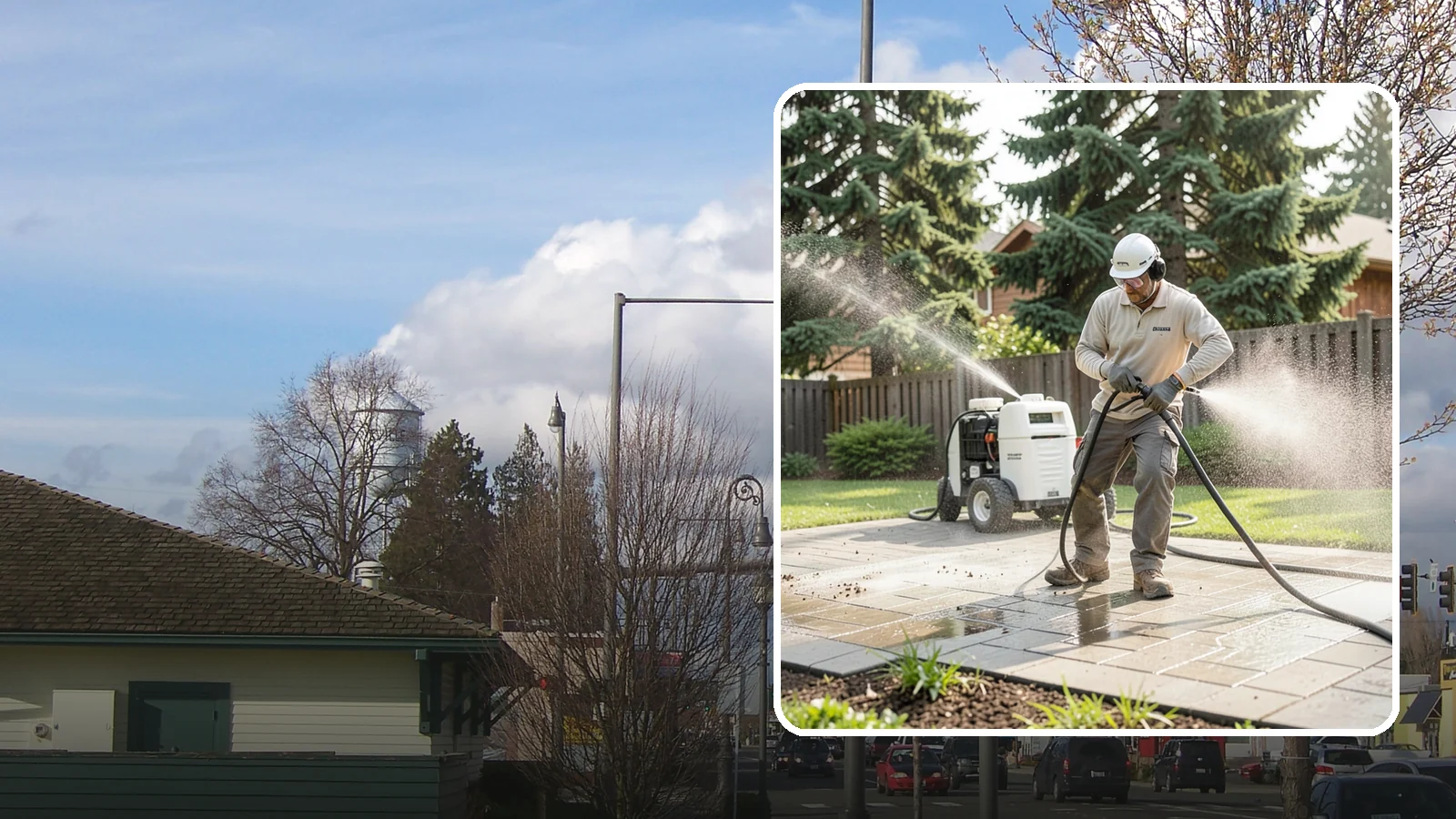 Paver Driveway Cleaning in Marysville, Snohomish County, WA - Detailed paver driveway cleaning that clears weeds, moss, and grime from between and across every unit.