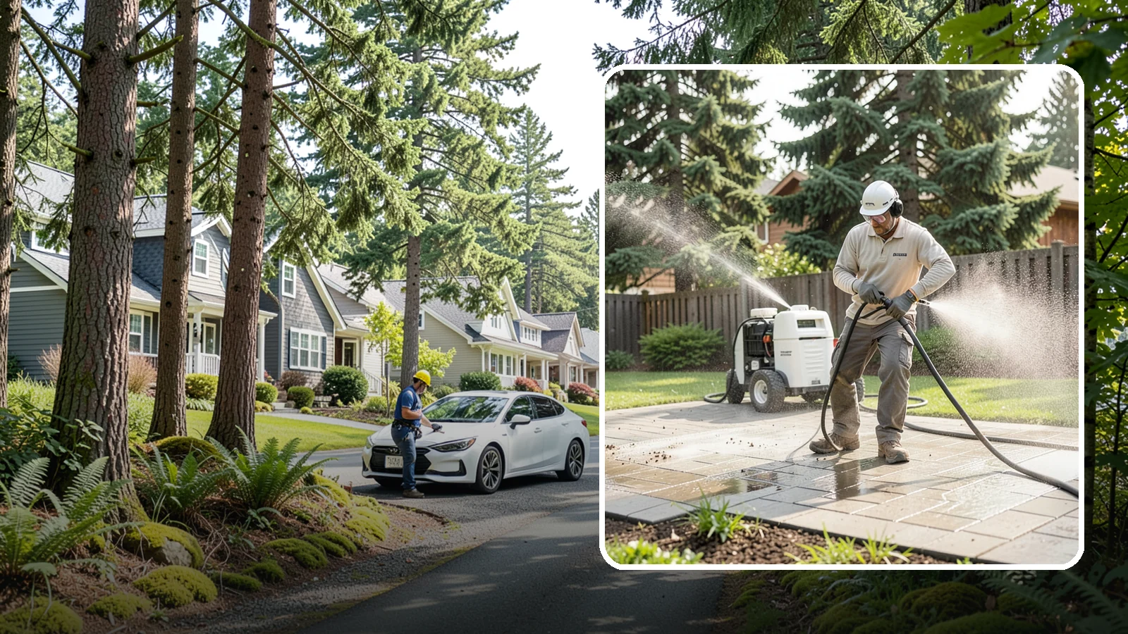 Paver Driveway Cleaning in Normandy Park, King County, WA - Detailed paver driveway cleaning that clears weeds, moss, and grime from between and across every unit.