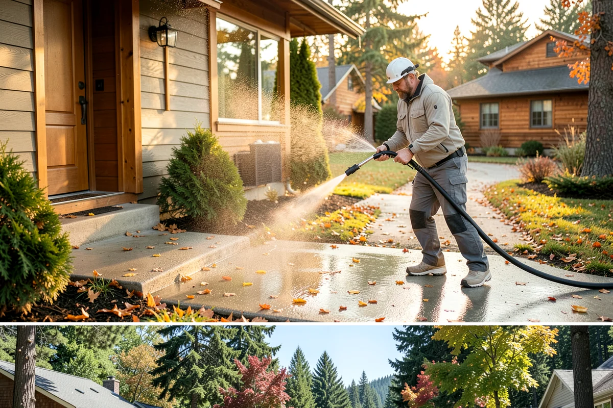Paver Driveway Cleaning in Orting, Pierce County, WA - Dry summer weather is ideal so fresh joint sand can set without being washed out by rain.