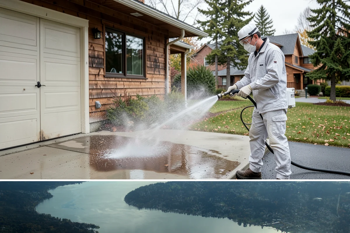 Paver Driveway Cleaning in Sammamish, King County, WA - Dry summer weather is ideal so fresh joint sand can set without being washed out by rain.