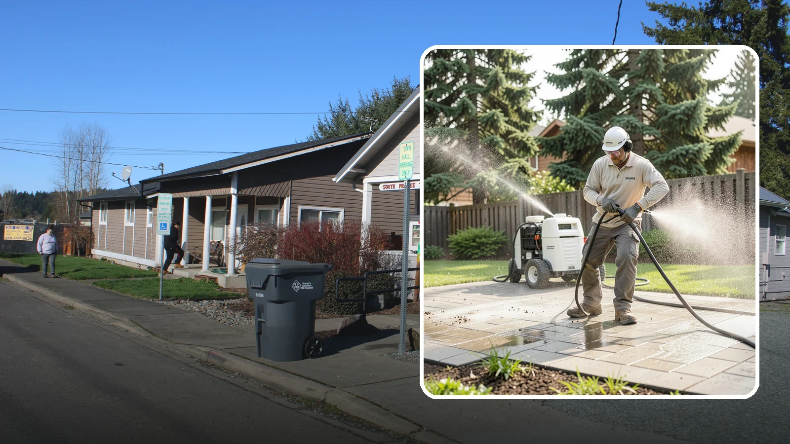 Paver Driveway Cleaning in South Prairie, Pierce County, WA - Detailed paver driveway cleaning that clears weeds, moss, and grime from between and across every unit.