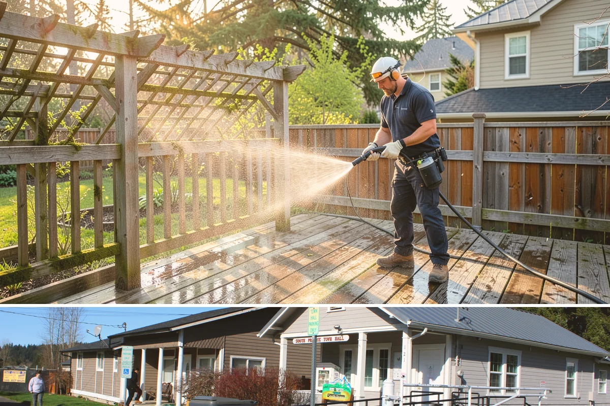 Paver Driveway Cleaning in South Prairie, Pierce County, WA - Dry summer weather is ideal so fresh joint sand can set without being washed out by rain.