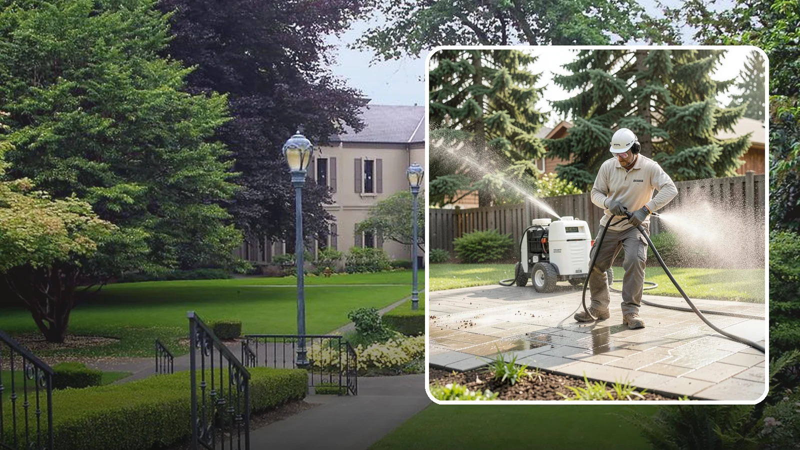 Paver Driveway Cleaning in Woodinville, King County, WA - Detailed paver driveway cleaning that clears weeds, moss, and grime from between and across every unit.