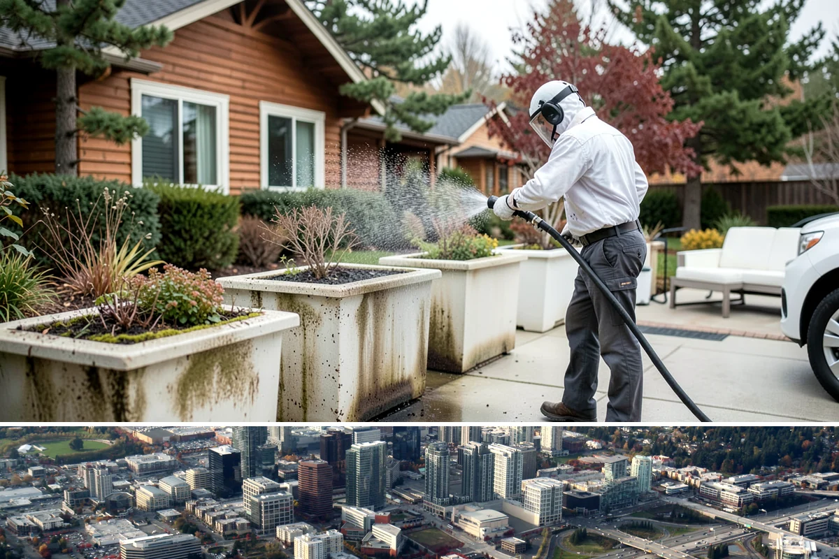 Paver Patio Cleaning in Bellevue, King County, WA - Paver patios are best cleaned in late summer so new joint sand cures before the rains.