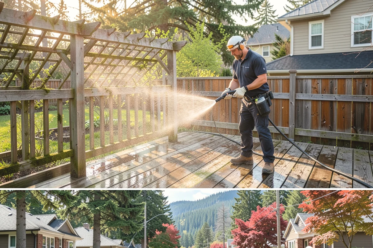 Paver Patio Cleaning in Hunts Point, King County, WA - Paver patios are best cleaned in late summer so new joint sand cures before the rains.