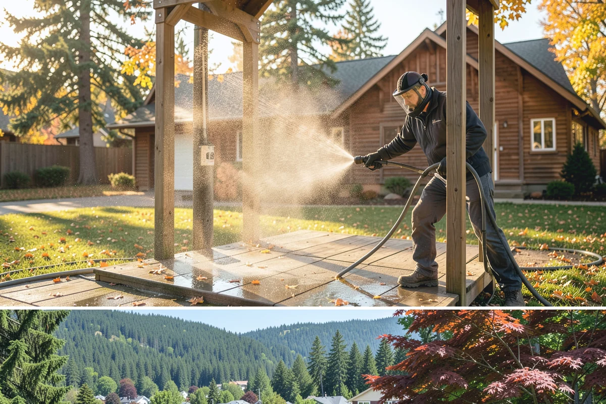Paver Patio Cleaning in Index, Snohomish County, WA - Paver patios are best cleaned in late summer so new joint sand cures before the rains.