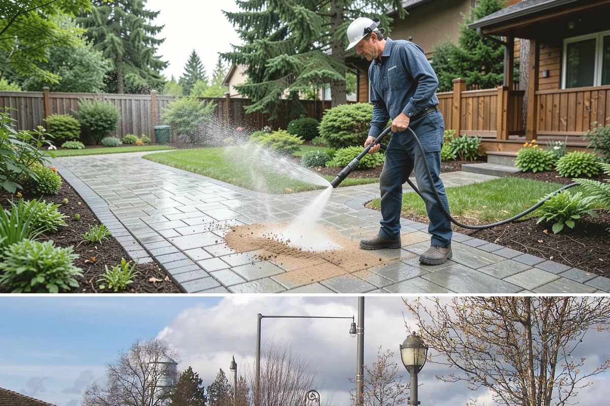 Paver Patio Cleaning in Marysville, Snohomish County, WA - Paver patios are best cleaned in late summer so new joint sand cures before the rains.