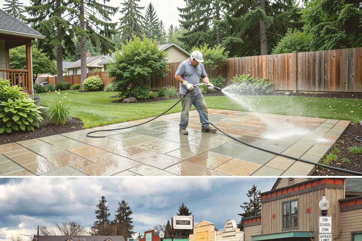 Paver Patio Cleaning in Roy, Pierce County, WA - Paver patios are best cleaned in late summer so new joint sand cures before the rains.