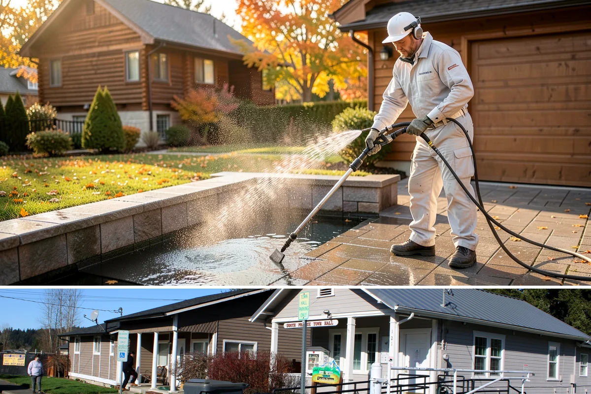 Paver Patio Cleaning in South Prairie, Pierce County, WA - Paver patios are best cleaned in late summer so new joint sand cures before the rains.