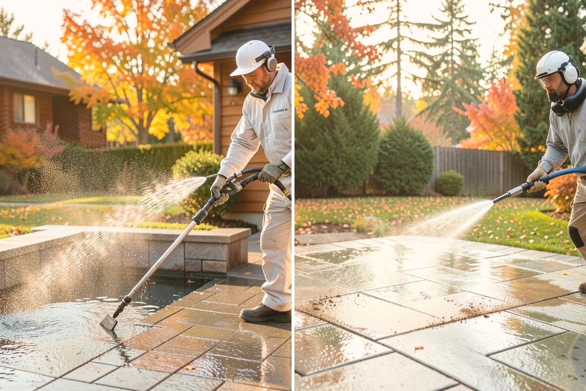 Paver Sealing in Bothell, King County, WA - Pressure clean the pavers and clear old sand and growth from the joints
