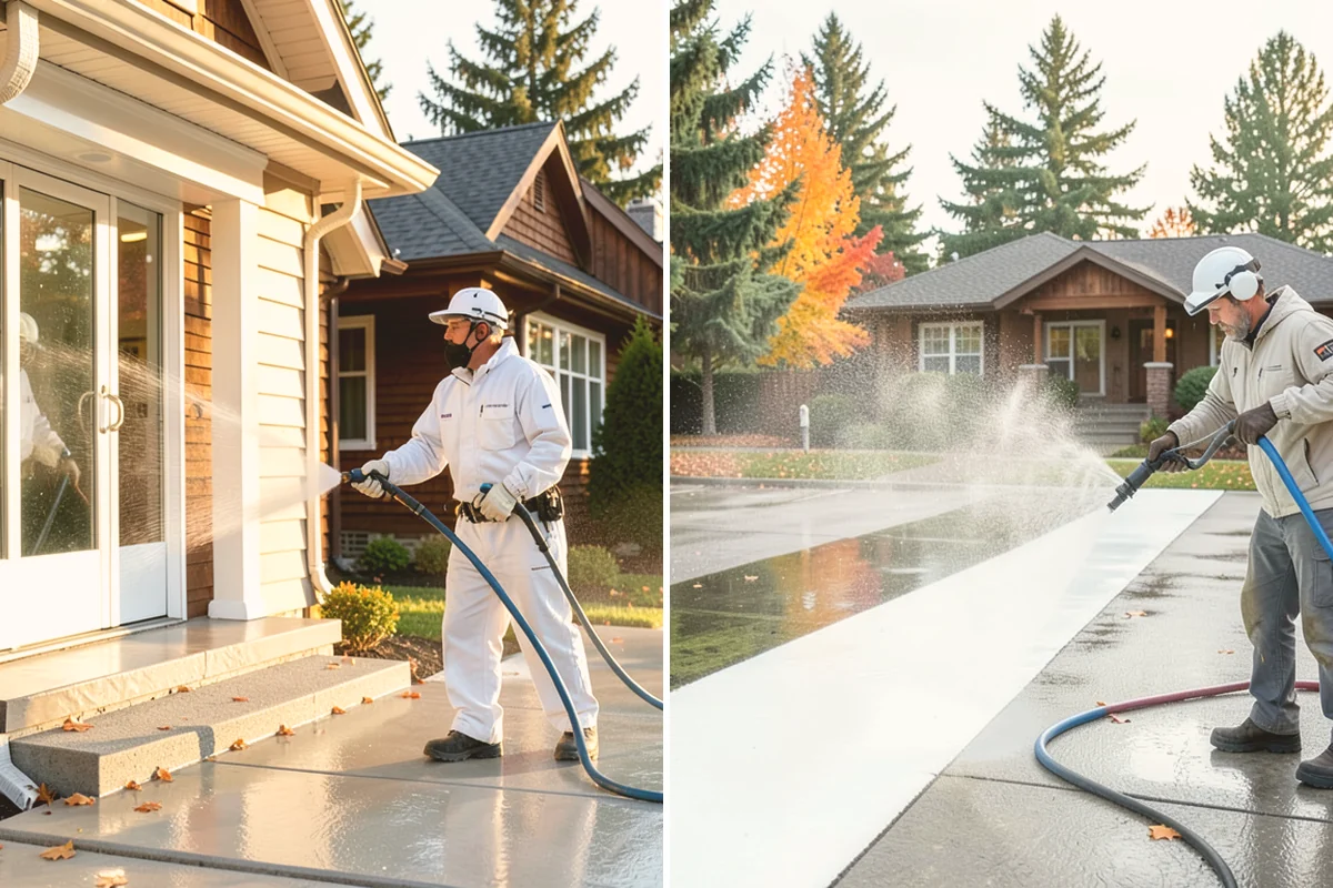 Paver Sealing in Kirkland, King County, WA - Pressure clean the pavers and clear old sand and growth from the joints