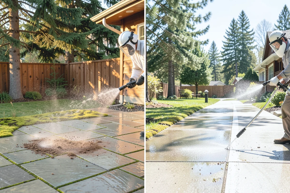 Paver Sealing in Marysville, Snohomish County, WA - Pressure clean the pavers and clear old sand and growth from the joints