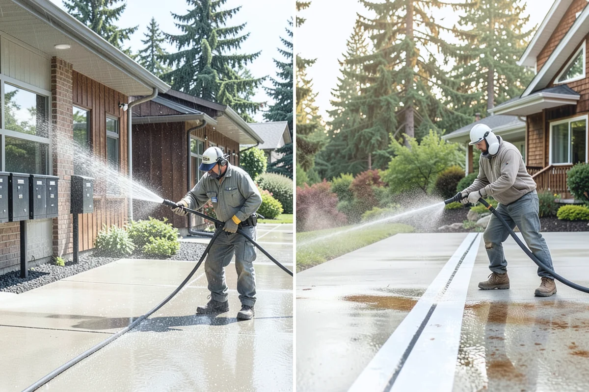 Paver Sealing in Redmond, King County, WA - Pressure clean the pavers and clear old sand and growth from the joints