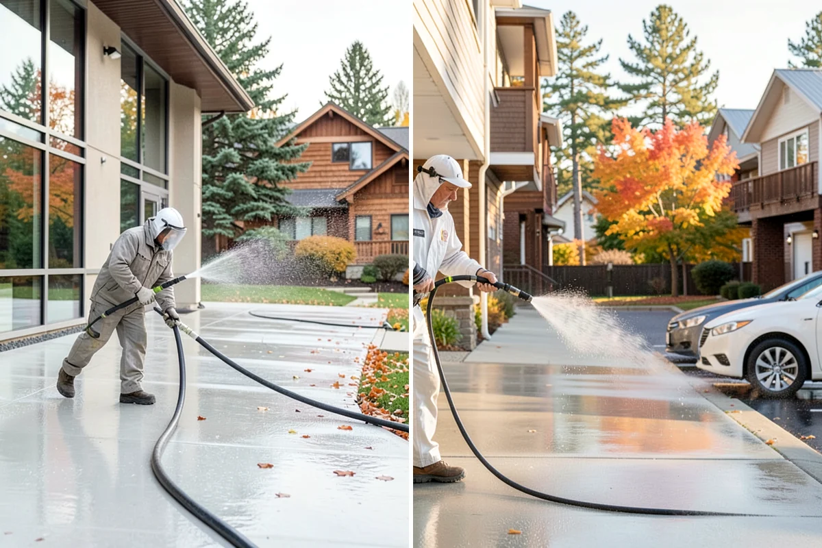 Paver Sealing in SeaTac, King County, WA - Pressure clean the pavers and clear old sand and growth from the joints