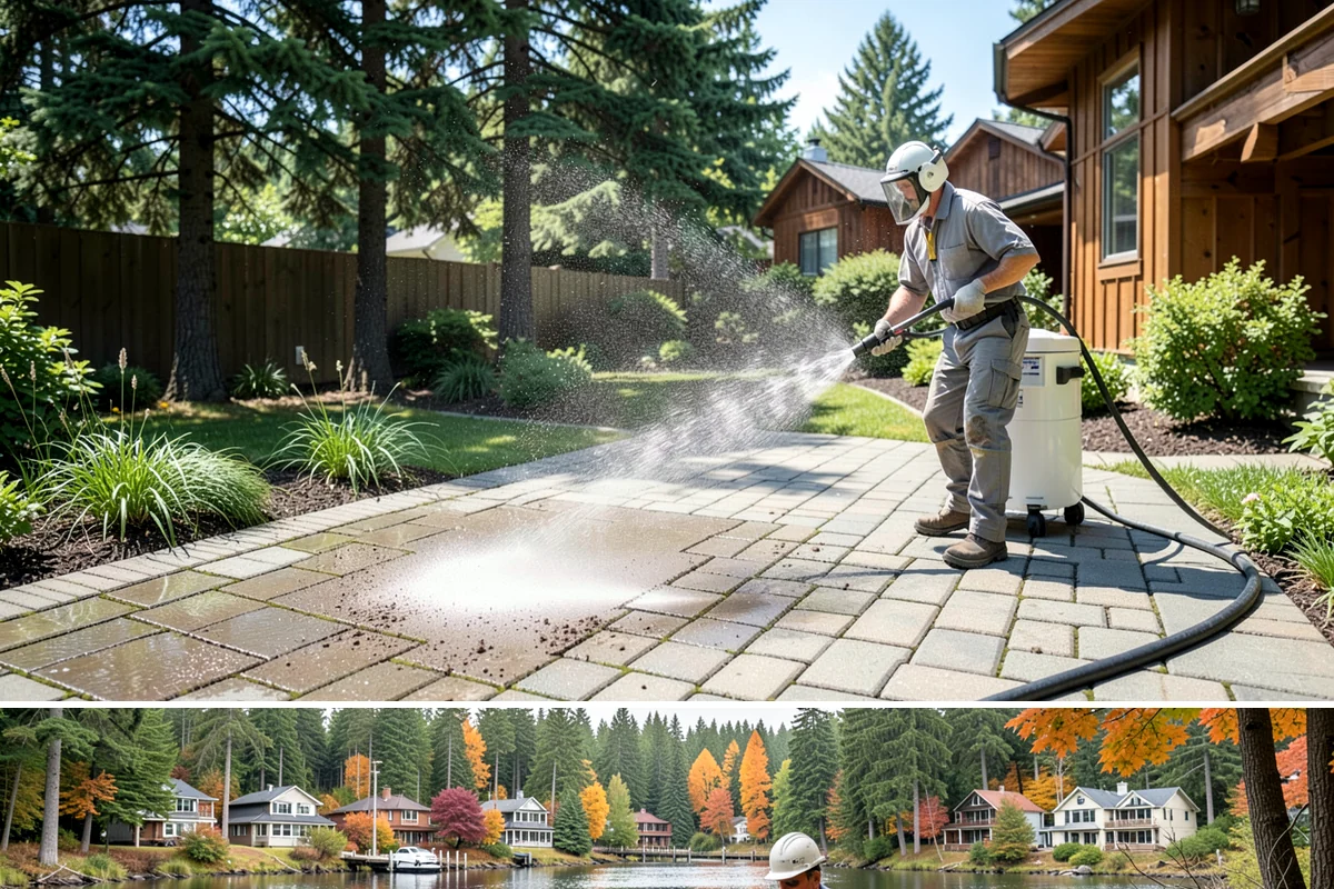 Paver Walkway Cleaning in La Conner, Skagit County, WA - Late summer is prime for paver walkways so new polymeric sand can cure dry before autumn rains.