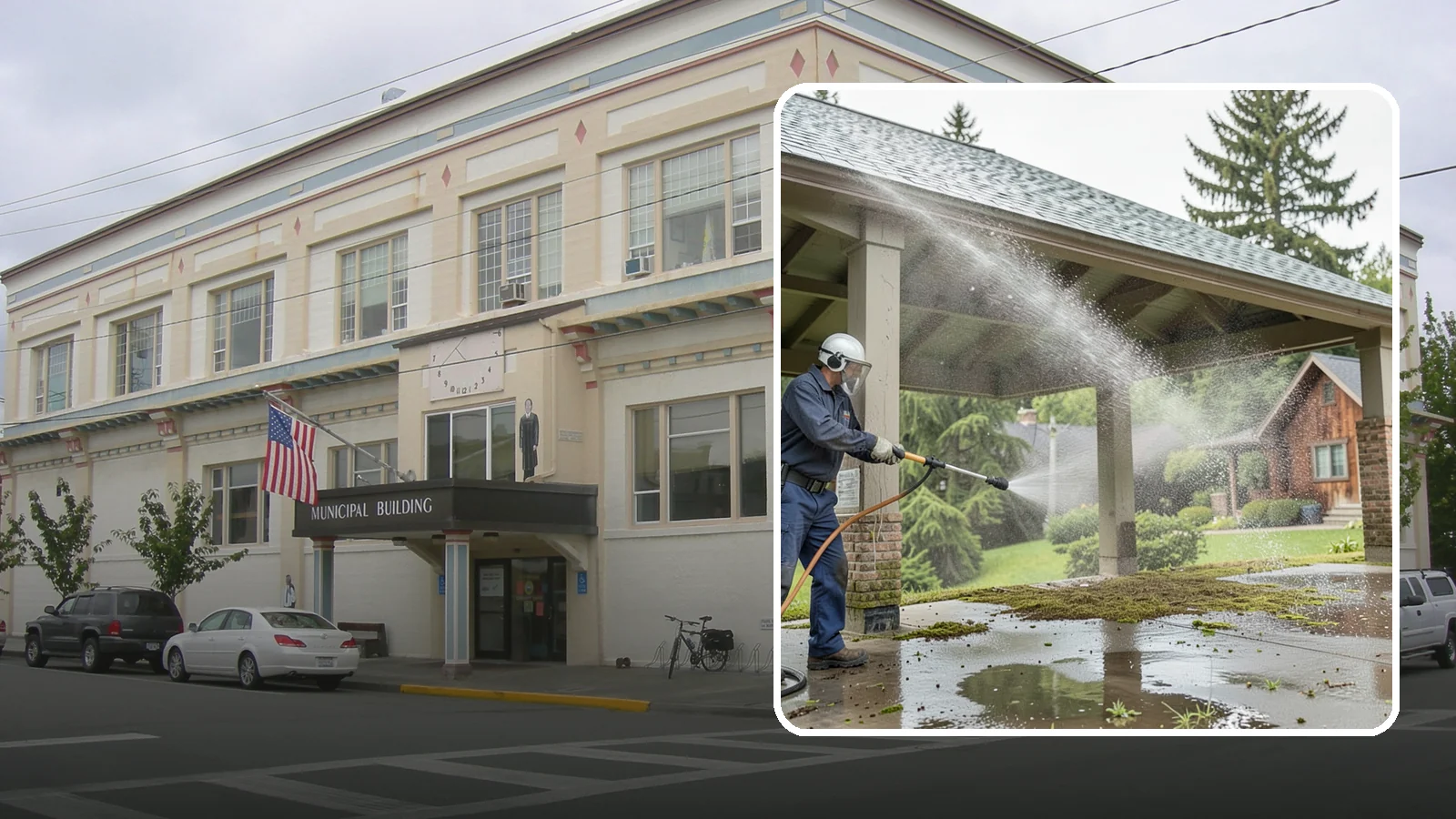 Pavilion Cleaning in Anacortes, Skagit County, WA - Clean large pavilion structures and their roofs to remove the algae and debris common on wide, shaded Northwest builds.
