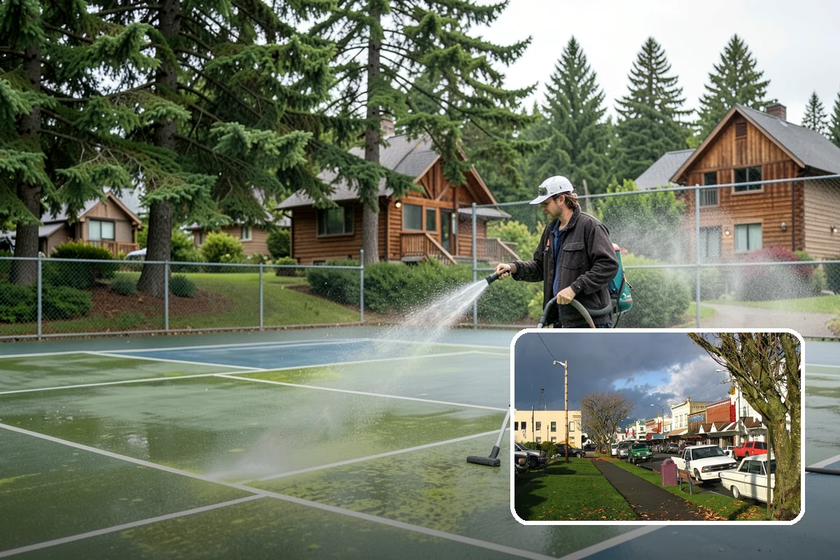 Pavilion Cleaning in Arlington, Snohomish County, WA - Clears algae streaking from broad pavilion roofs