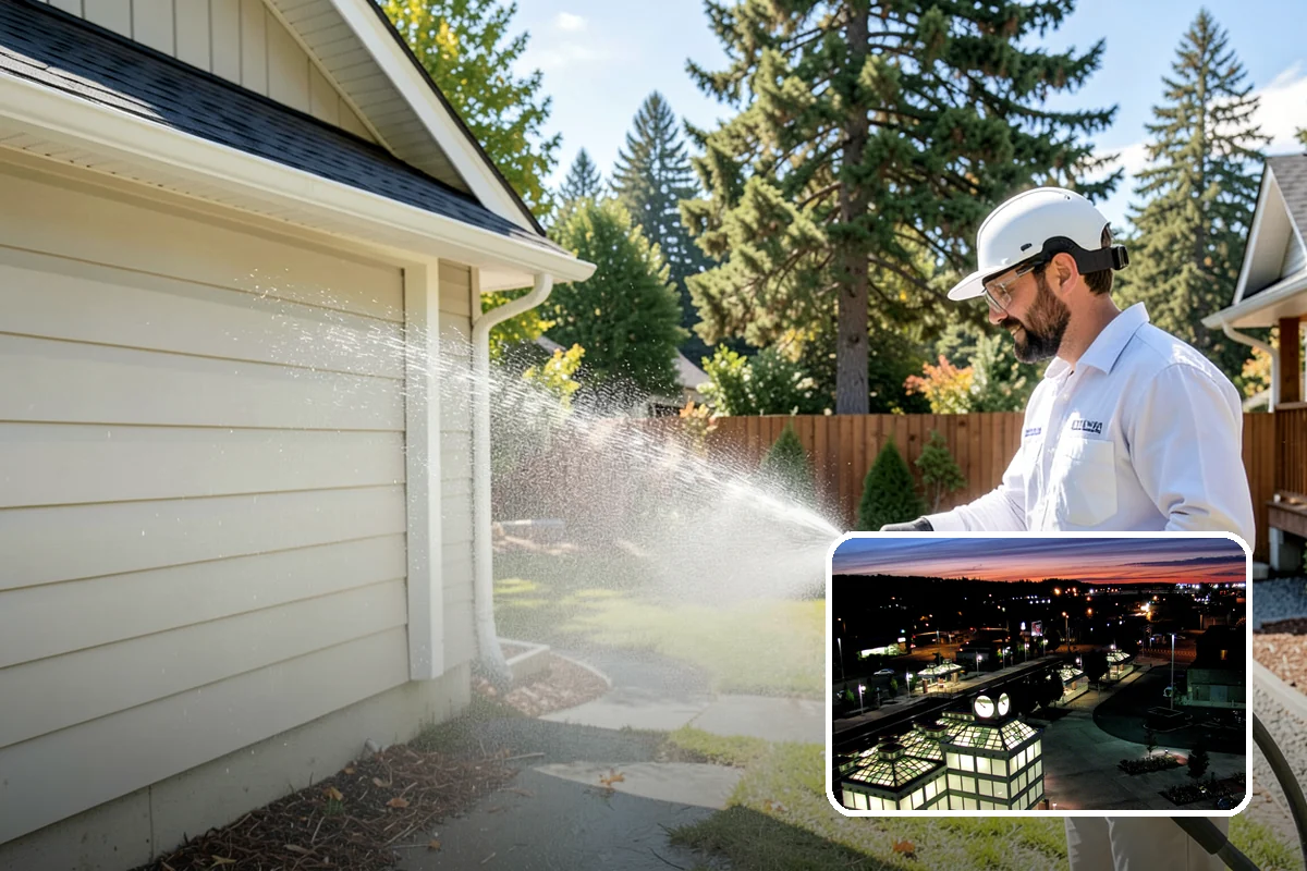 Pavilion Cleaning in Auburn, King County, WA - Clears algae streaking from broad pavilion roofs