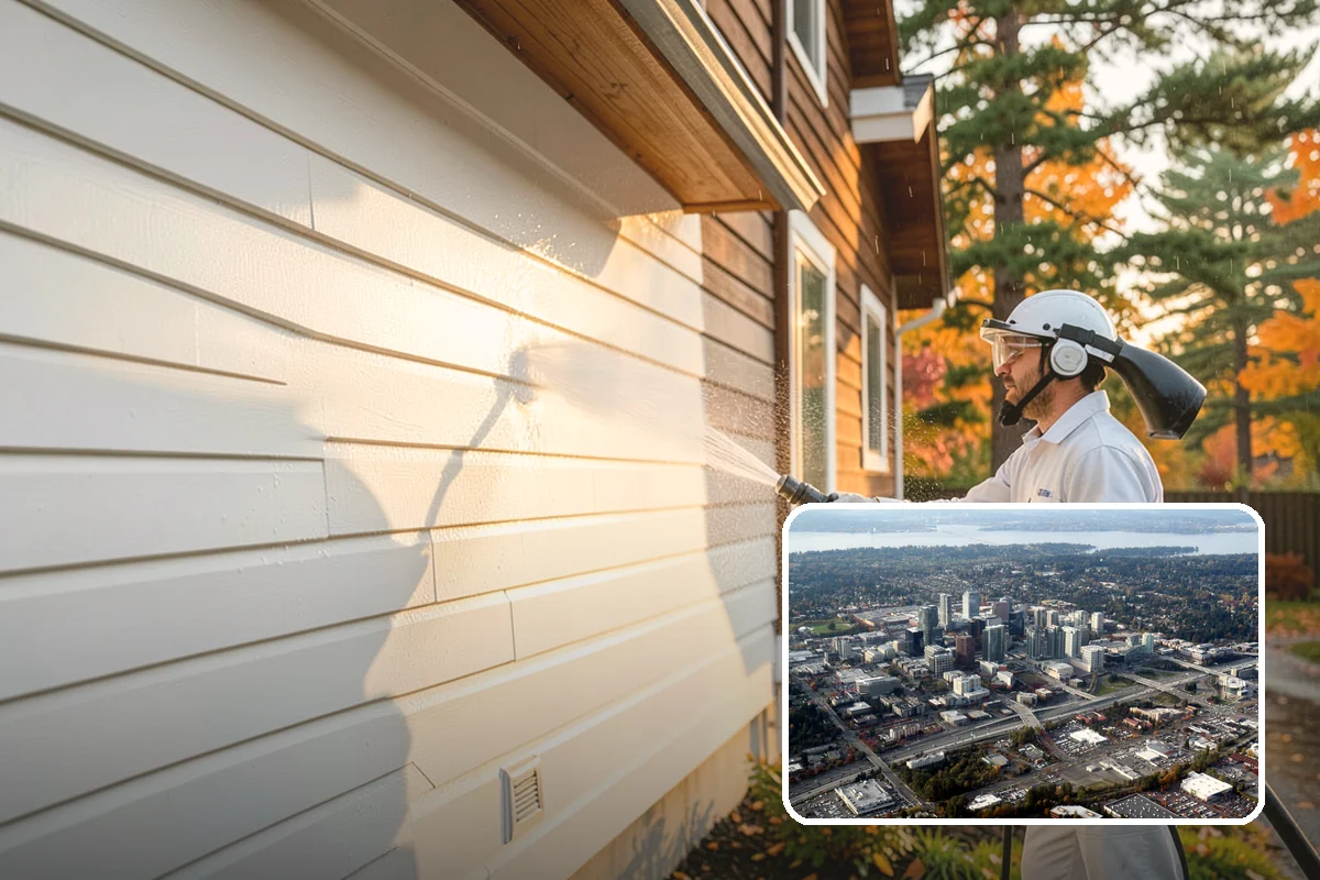 Pavilion Cleaning in Bellevue, King County, WA - Clears algae streaking from broad pavilion roofs