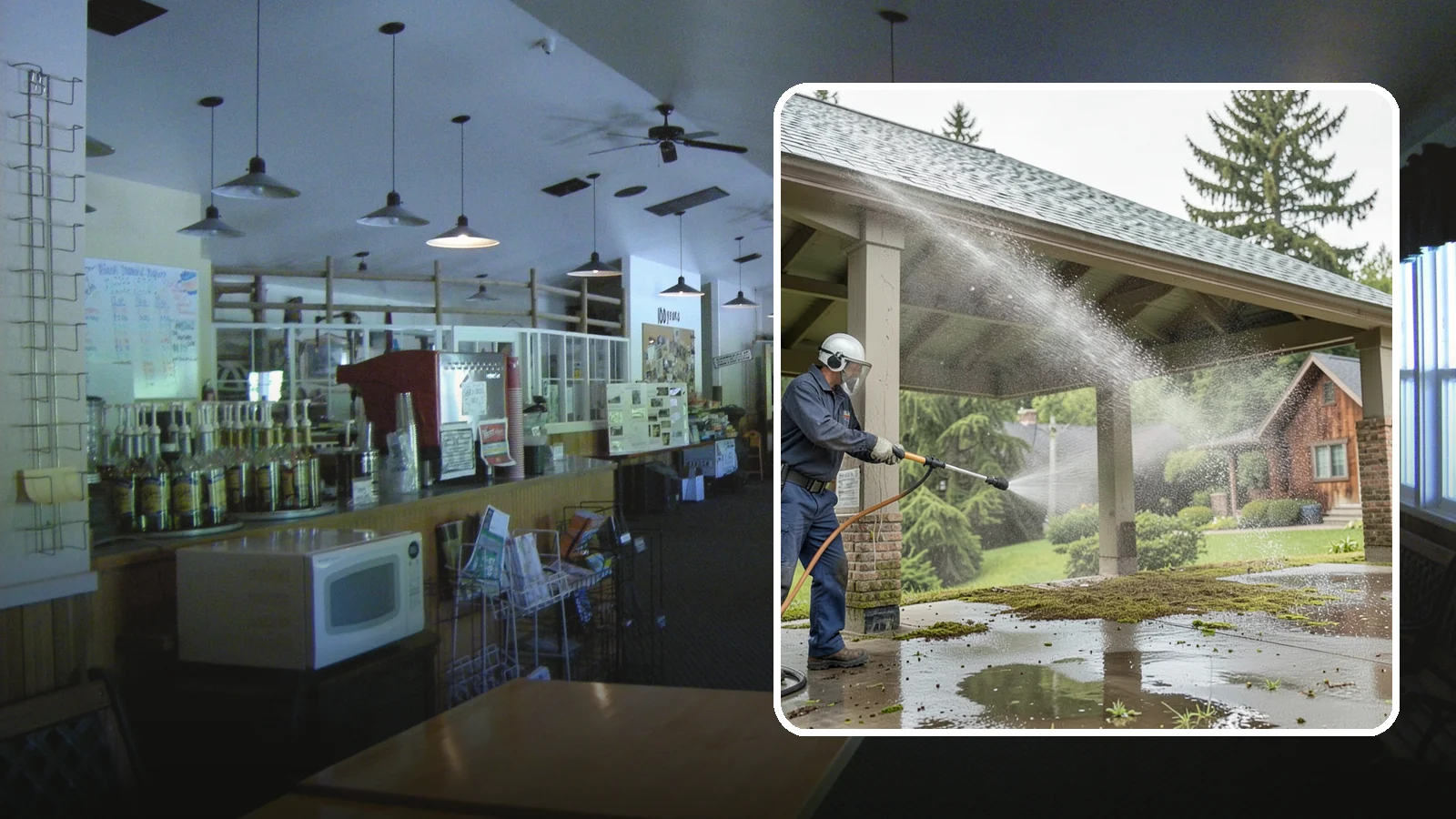 Pavilion Cleaning in Black Diamond, King County, WA - Clean large pavilion structures and their roofs to remove the algae and debris common on wide, shaded Northwest builds.