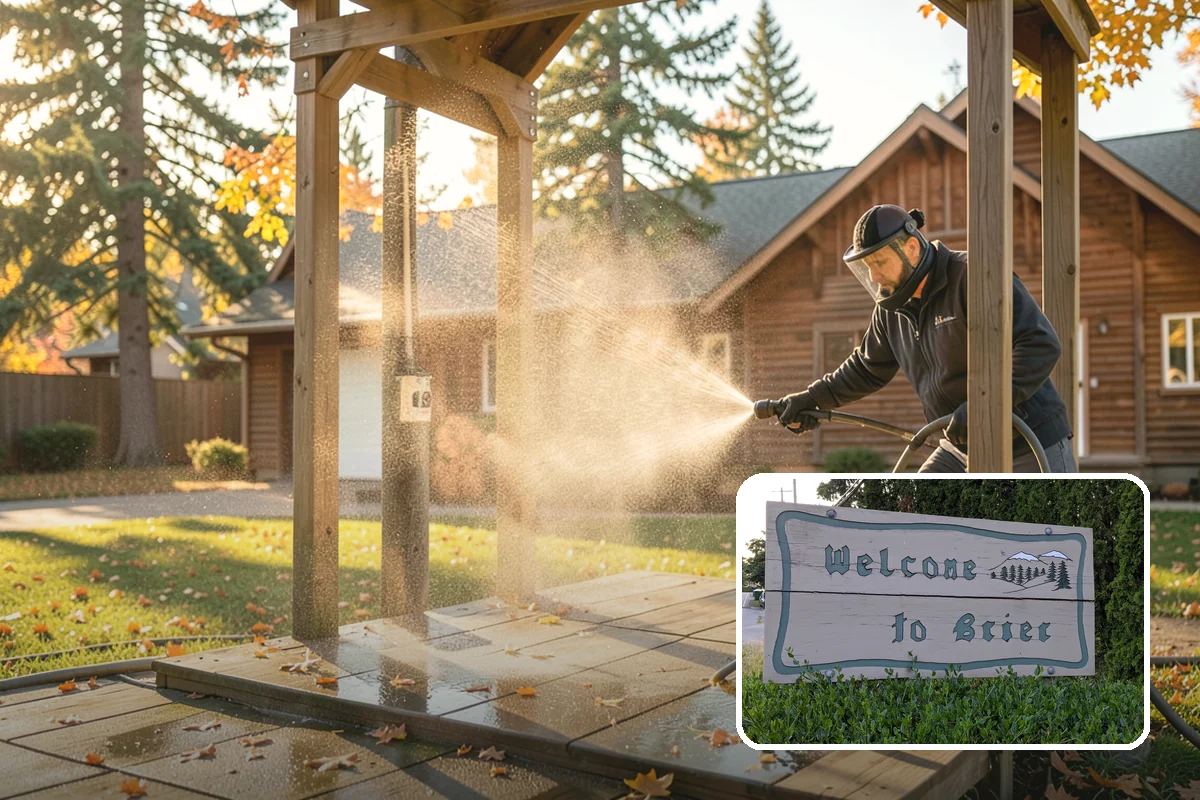 Pavilion Cleaning in Brier, Snohomish County, WA - Clears algae streaking from broad pavilion roofs