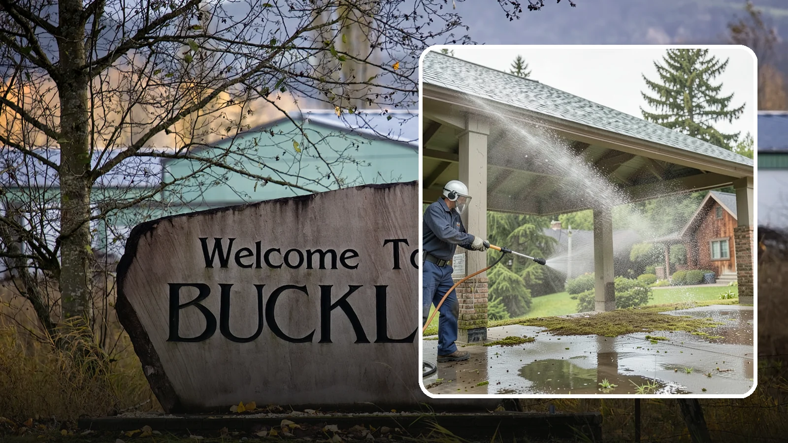 Pavilion Cleaning in Buckley, Pierce County, WA - Clean large pavilion structures and their roofs to remove the algae and debris common on wide, shaded Northwest builds.