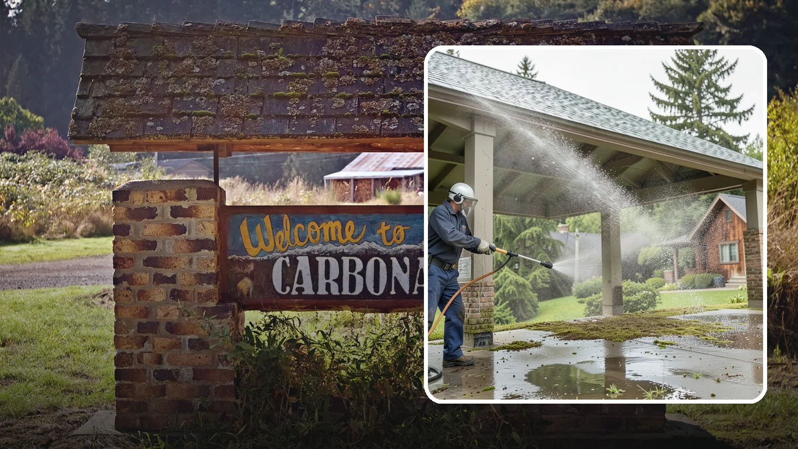 Pavilion Cleaning in Carbonado, Pierce County, WA - Clean large pavilion structures and their roofs to remove the algae and debris common on wide, shaded Northwest builds.
