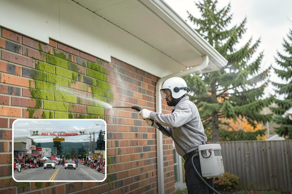 Pavilion Cleaning in Carnation, King County, WA - Clears algae streaking from broad pavilion roofs