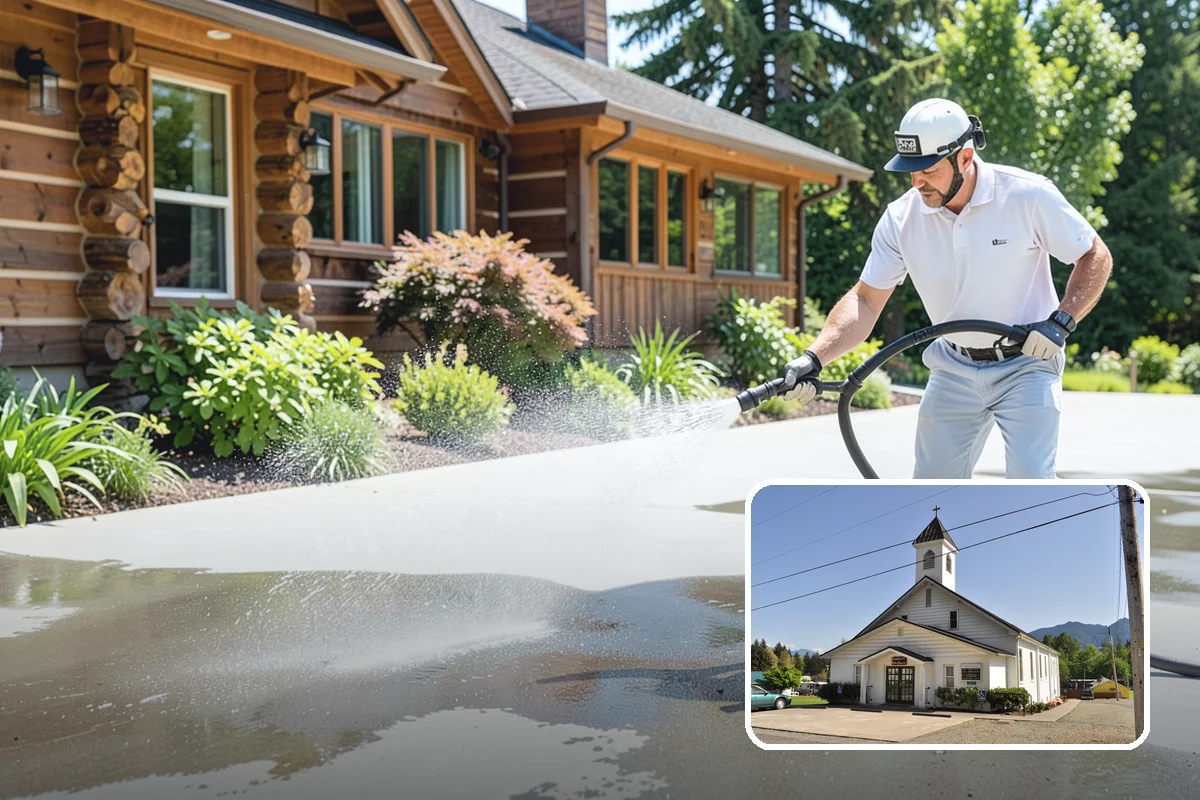 Pavilion Cleaning in Concrete, Skagit County, WA - Clears algae streaking from broad pavilion roofs