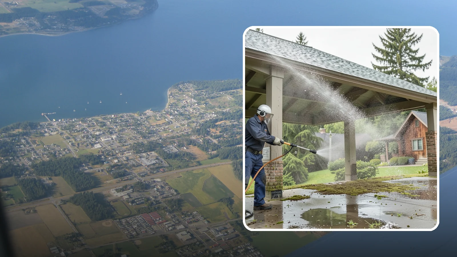 Pavilion Cleaning in Coupeville, Island County, WA - Clean large pavilion structures and their roofs to remove the algae and debris common on wide, shaded Northwest builds.
