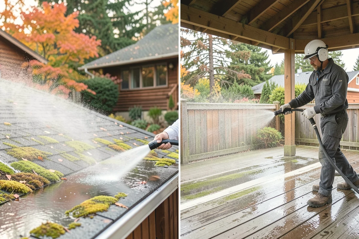 Pavilion Cleaning in Covington, King County, WA - Clear the roof and framing of accumulated debris