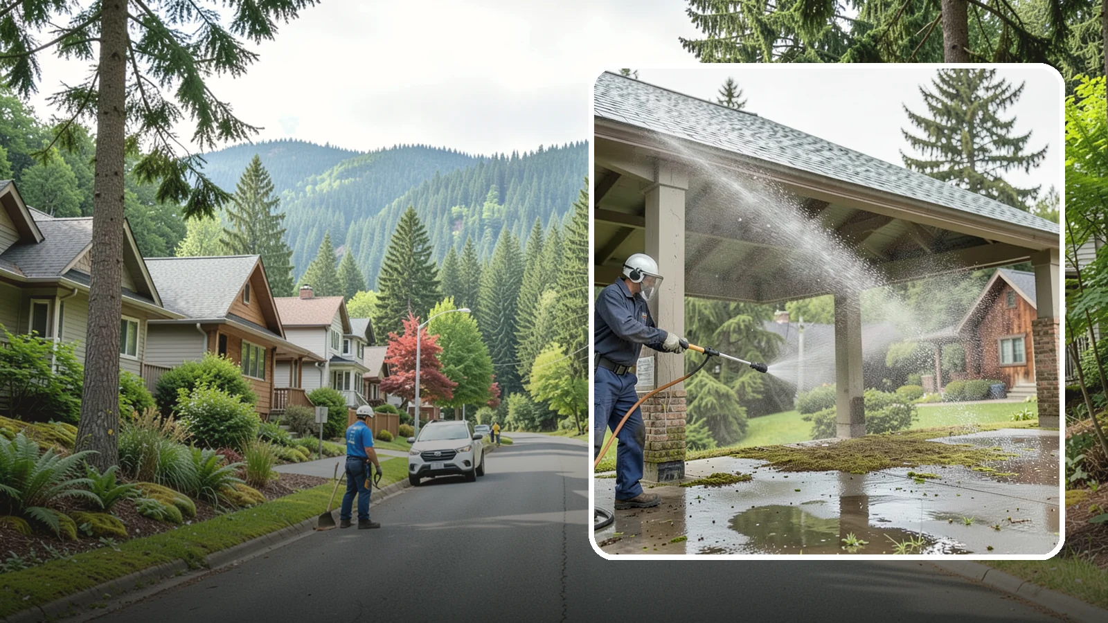 Pavilion Cleaning in Darrington, Snohomish County, WA - Clean large pavilion structures and their roofs to remove the algae and debris common on wide, shaded Northwest builds.