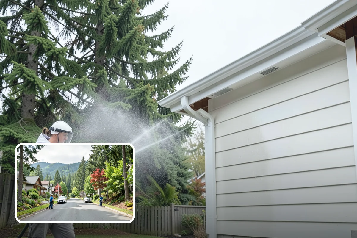 Pavilion Cleaning in Darrington, Snohomish County, WA - Clears algae streaking from broad pavilion roofs