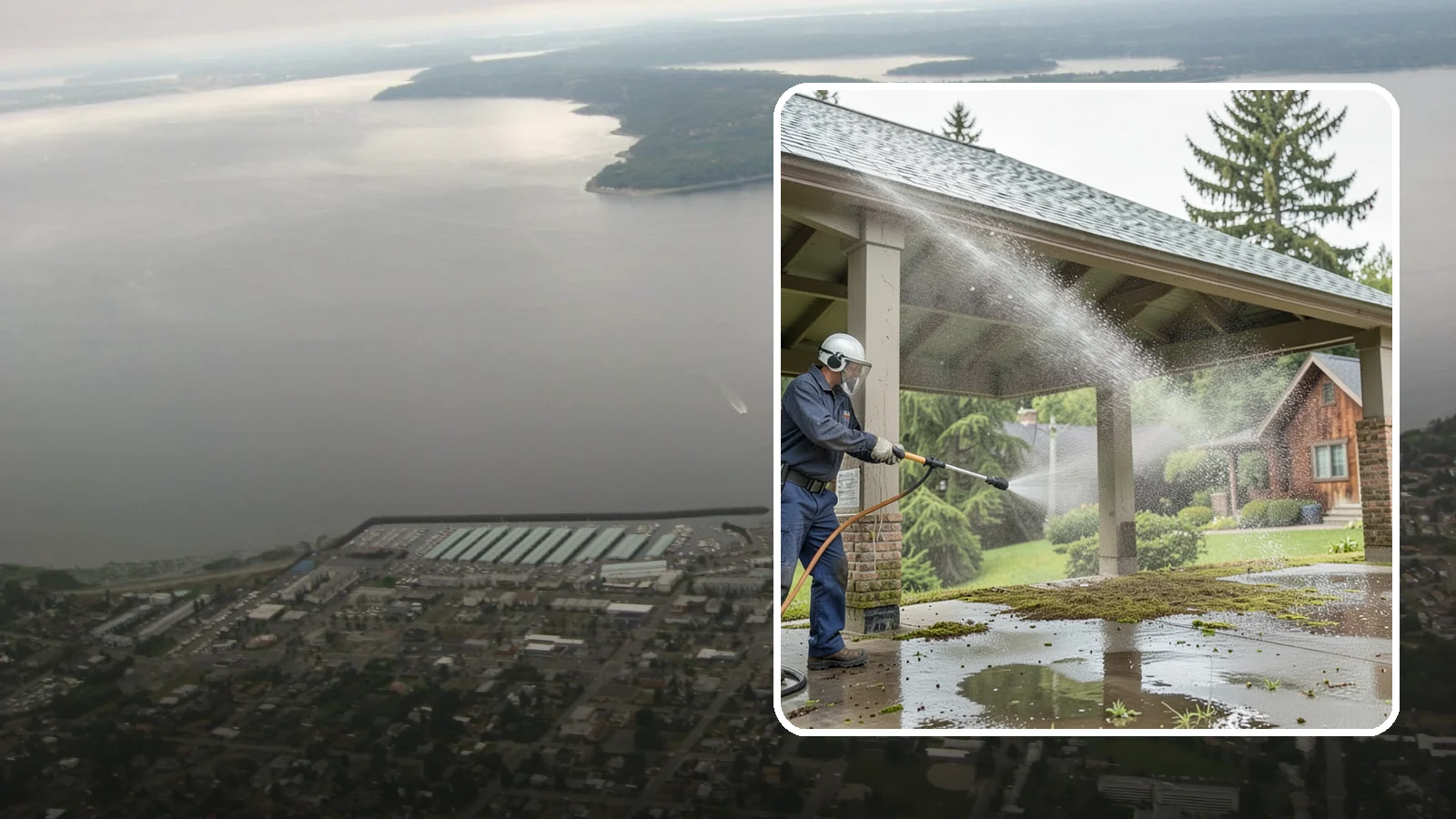 Pavilion Cleaning in Des Moines, King County, WA - Clean large pavilion structures and their roofs to remove the algae and debris common on wide, shaded Northwest builds.
