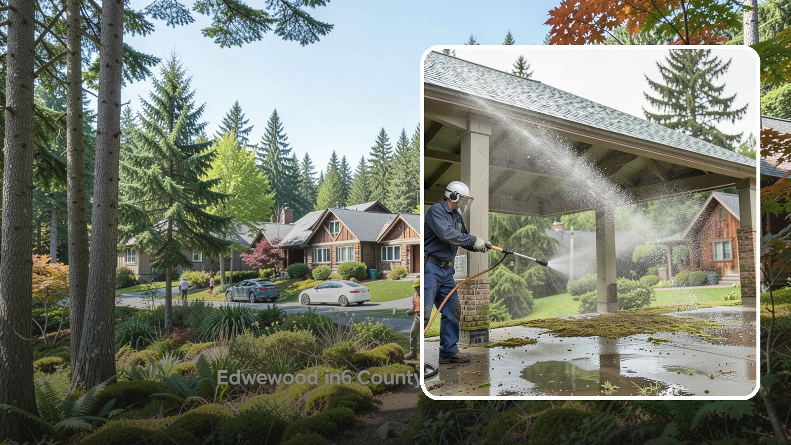 Pavilion Cleaning in Edgewood, Pierce County, WA - Clean large pavilion structures and their roofs to remove the algae and debris common on wide, shaded Northwest builds.