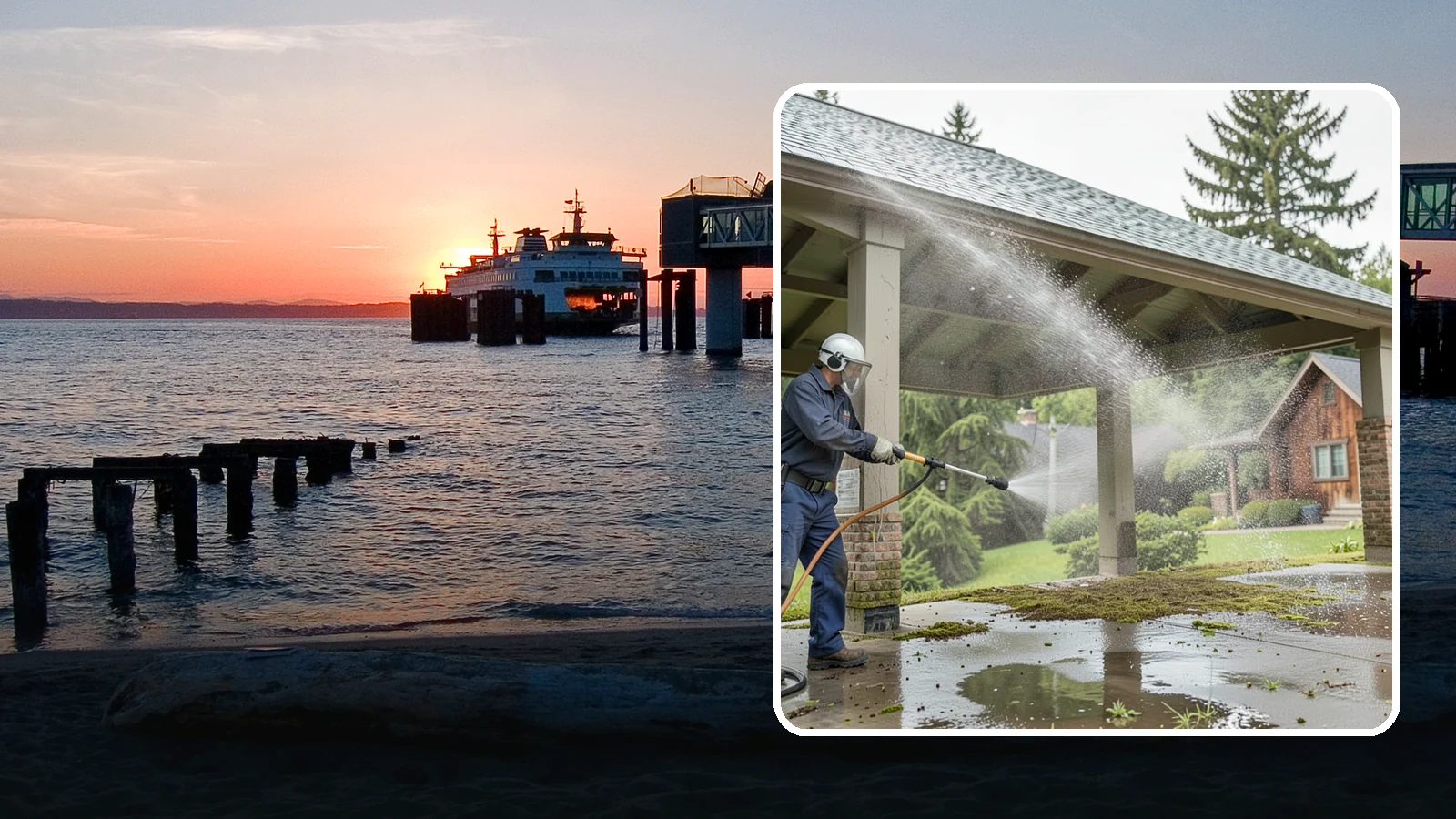 Pavilion Cleaning in Edmonds, Snohomish County, WA - Clean large pavilion structures and their roofs to remove the algae and debris common on wide, shaded Northwest builds.