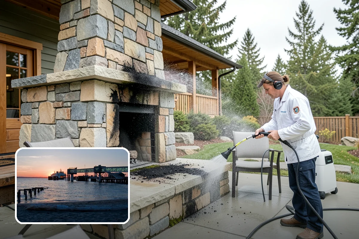 Pavilion Cleaning in Edmonds, Snohomish County, WA - Clears algae streaking from broad pavilion roofs