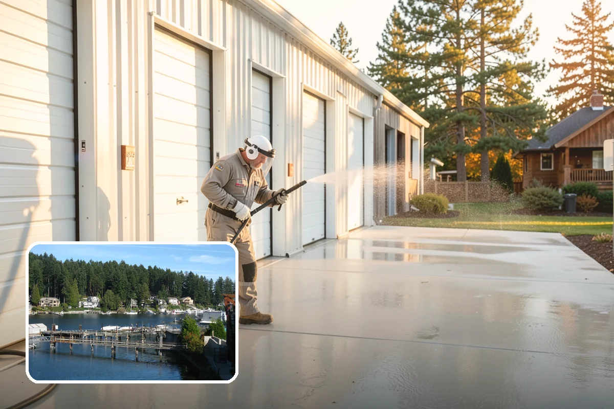 Pavilion Cleaning in Gig Harbor, Pierce County, WA - Clears algae streaking from broad pavilion roofs