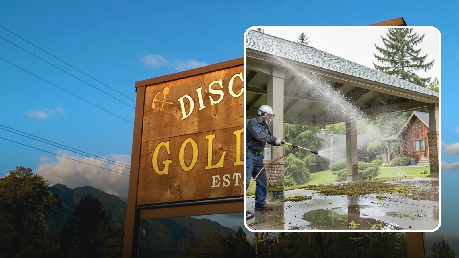 Pavilion Cleaning in Gold Bar, Snohomish County, WA - Clean large pavilion structures and their roofs to remove the algae and debris common on wide, shaded Northwest builds.